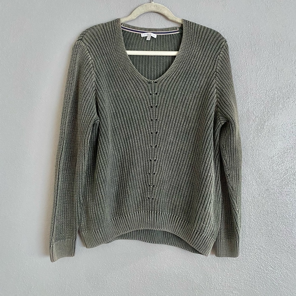 Karissa & Me Sweater Size Small Green V-Neck Ribbed